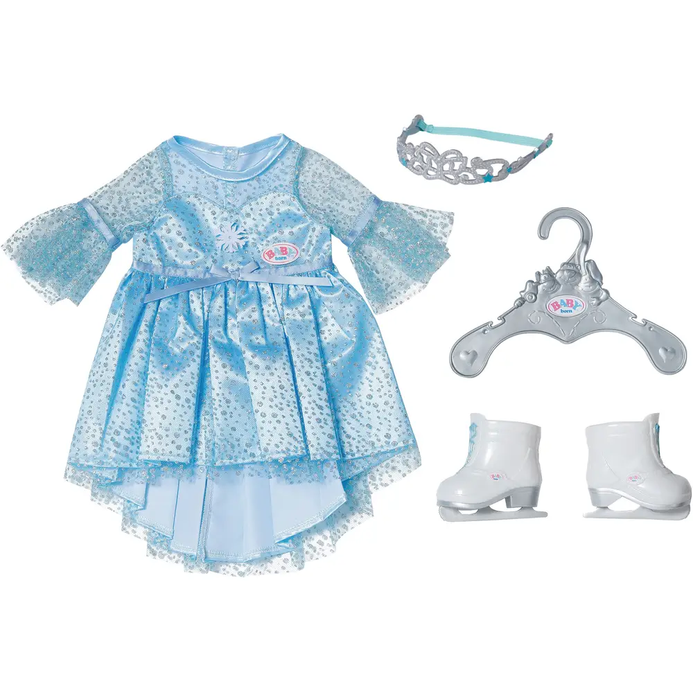 Robe de princesse des glaces pour poupée 43 cm avec patins et tiare
