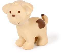 Tikiri: MIJN EERSTE BOERDERIJDIERTJE / HOND 10cm, in natuurlijk rubber, met belletje, met hangkaart, 0+