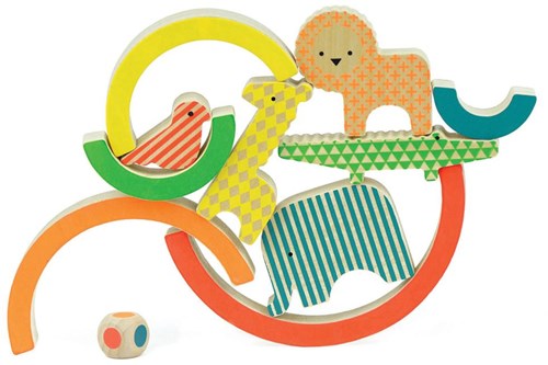 Petit Collage Houten Box Spel - Stapeltoren Regenboog