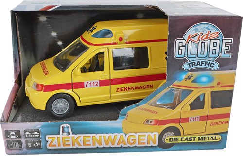 Kids GLOBE ambulance speelgoedauto die cast met licht en geluid 13cm-3