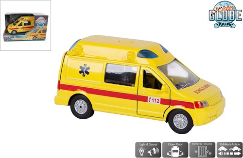 Kids GLOBE ambulance speelgoedauto die cast met licht en geluid 13cm