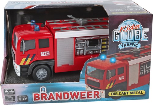 Kids GLOBE brandweerauto speelgoed die-cast met licht en geluid 13cm-3