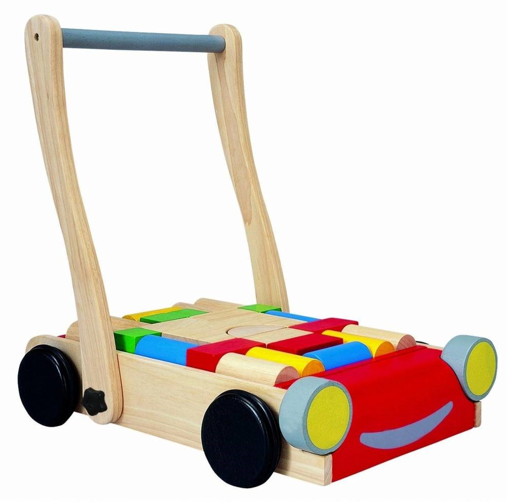 magie schotel manipuleren Plan Toys houten loopwagen auto met bouwblokken