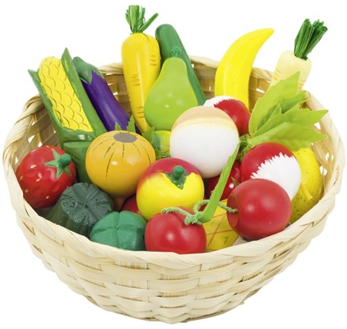 Goki houten speelgoed fruit en groenten mand - educatief rollenspel