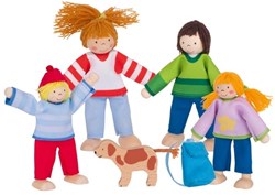 Goki poppenhuis campingfamilie houten buigpoppen set multicolor