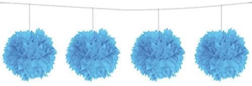 Folat - Pompom slinger blauw 3 meter decoratie papier