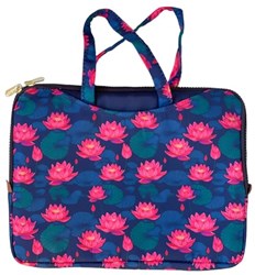 YUMBOX POCHE insulating sleeve Poche with handles Lotus (navy/pink flowers)