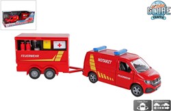 Kids GLOBE Volkswagen Transporter brandweer speelgoedauto met aanhangwagen 27,5cm