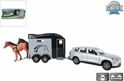 Kids GLOBE Volvo speelgoedauto met trailer 28cm grijs kunststof
