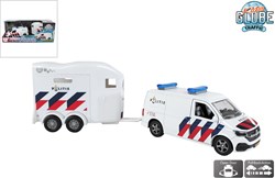 Kids GLOBE politiewagen VW Transporter met paardentrailer die-cast 28,5cm