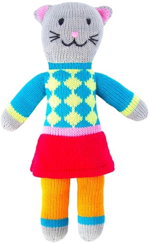 Global Affairs knuffel kat Tess gebreid 36 cm roze katoen Fair Trade