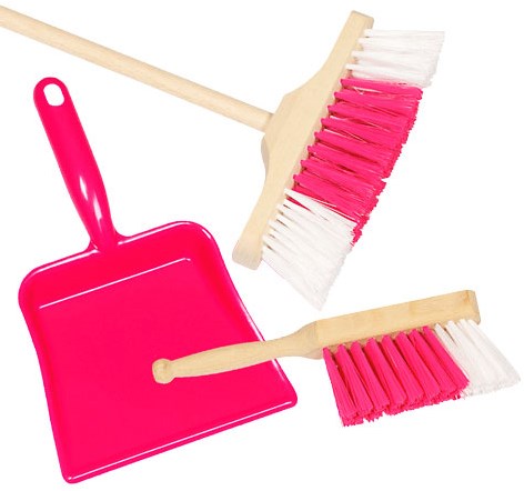 Goki speelgoed schoonmaakset bezem, stoffer en blik roze hout-2