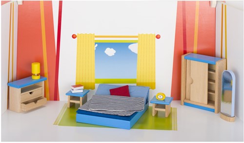 Goki chambre maison de poupée ensemble meubles bois accessoires 14 pièces-3