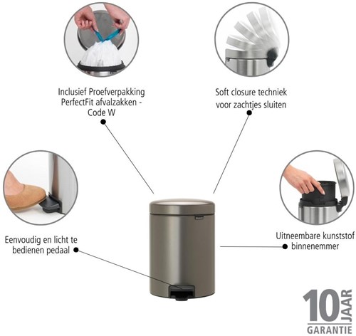 Brabantia poubelle à pédale 5 litres platinum - poubelle salle de bain-3