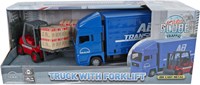 Kids GLOBE MAN vrachtwagen speelgoed met vorkheftruck 17cm rood-3