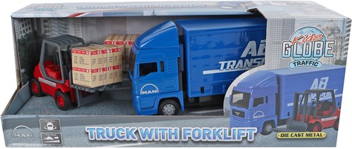 Kids GLOBE MAN vrachtwagen speelgoed met vorkheftruck 17cm rood-3