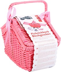 Small Foot picknickmand speelgoed met servies - roze riet - fantasie