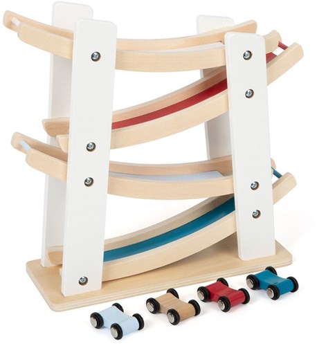 Small Foot - Houten Autobaan speelgoed met 4 auto's voor kinderen-2