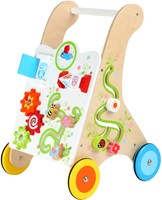 Chariot de Marche Bébé Bois Coloré - Jouet Chariot en Bois-3