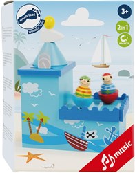 Houten muziekdoos en spaarpot piraat voor kinderen - piratendesign