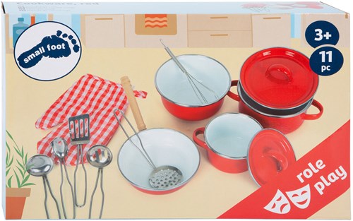 Small Foot - Pannenset en Kookgerei Rood voor Speelkeuken, 11-delig