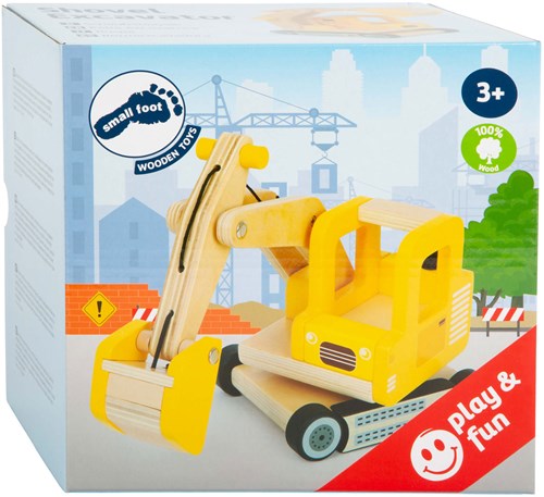 Small Foot pelleteuse en bois jaune - jouet véhicule de chantier FSC