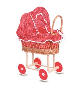 Egmont Toys Poussette en rotin 44x28x58 cm, rembourrage rouge/blanc à pois