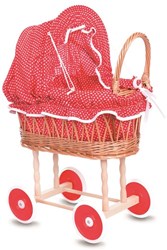 Egmont Toys Poussette en rotin 44x28x58 cm, rembourrage rouge/blanc à pois