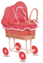 Egmont Toys Poussette en rotin 44x28x58 cm, rembourrage rouge/blanc à pois