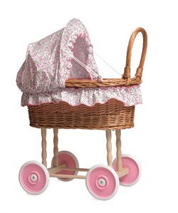 Egmont Toys Poppenwagen riet 44x27x58 cm met gebloemde kap