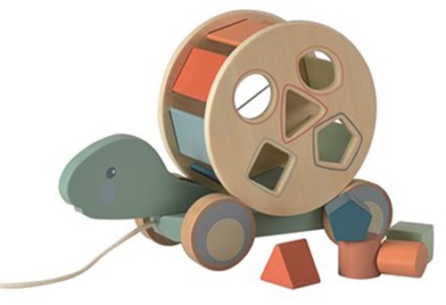 Egmont Toys Houten trekfiguur schildpad met blok 27x10x19 cm