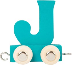 Small Foot houten lettertrein blauw J speelgoed wagon 12 stuks