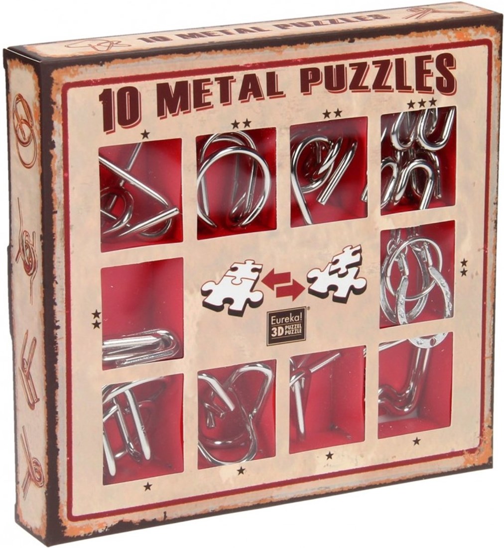 Eureka puzzel 10 Metal Puzzles Set Red Happy BE