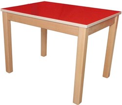 Van Dijk Toys Tafel massiek beukenhouten onderstel en met rood HPL bovenblad 46cm hoog (op=op)