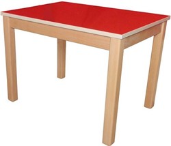 Van Dijk Toys Tafel massiek beukenhouten onderstel en met rood HPL bovenblad 46cm hoog (op=op)