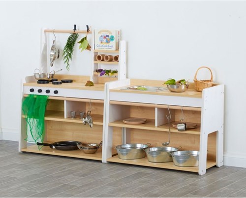 Cosy keukeneiland houten speelgoed keuken met opbergruimte