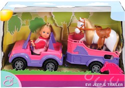 Horse Trailer speelgoedset roze jeep met pop en paardentrailer