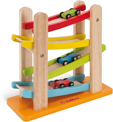 Houten autobaan met 3 auto's - racebaan speelgoed voor kinderen-2