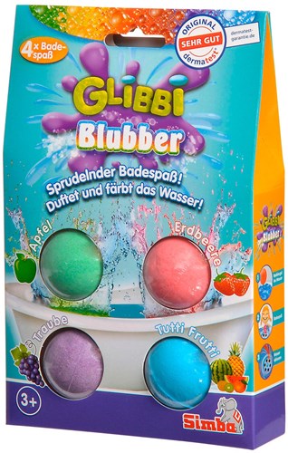 Glibbi bruisballen badspeelgoed kleurrijk fruitgeur 4 stuks kinderen