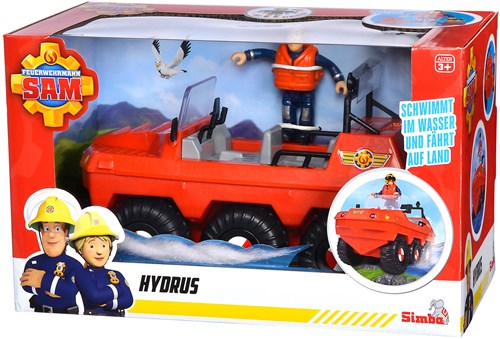 Simba Brandweerman Sam Hydrus speelgoedvoertuig met figuur - amfibie auto