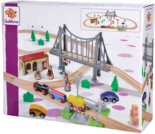 Eichhorn circuit train bois pont set de jeu FSC bois 55 pièces-2