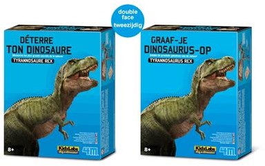 4M KidzLabs : GRAVE-YOU-DINOSAURUS-OP (Tyrannosaurus Rex) / F R A N S T A L I G E PACKAGE, set de construction de squelette dans un bloc de plâtre, boîte 17x22x6cm, 8+-2
