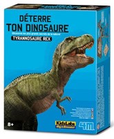 4M KidzLabs : GRAVE-YOU-DINOSAURUS-OP (Tyrannosaurus Rex) / F R A N S T A L I G E PACKAGE, set de construction de squelette dans un bloc de plâtre, boîte 17x22x6cm, 8+-3