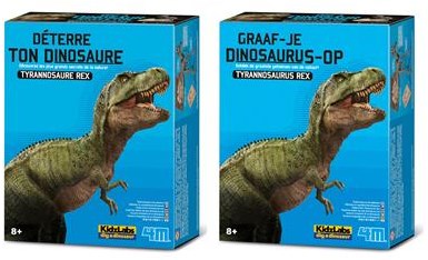 4M KidzLabs : GRAVE-YOU-DINOSAURUS-OP (Tyrannosaurus Rex) / F R A N S T A L I G E PACKAGE, set de construction de squelette dans un bloc de plâtre, boîte 17x22x6cm, 8+