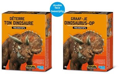 4M KidzLabs : GRAVE-YOU-DINOSAURUS-OP (Triceratops) / F R A N S T A L I G E PACKAGE, kit de construction de squelette dans un bloc de plâtre, boîte 17x22x6cm, 7+-2