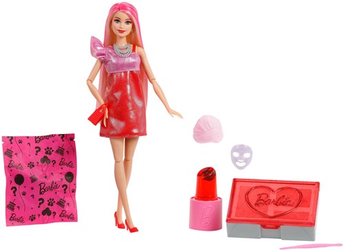 Mattel Barbie modepop Glam Party met rode glitters en verrassingen-2
