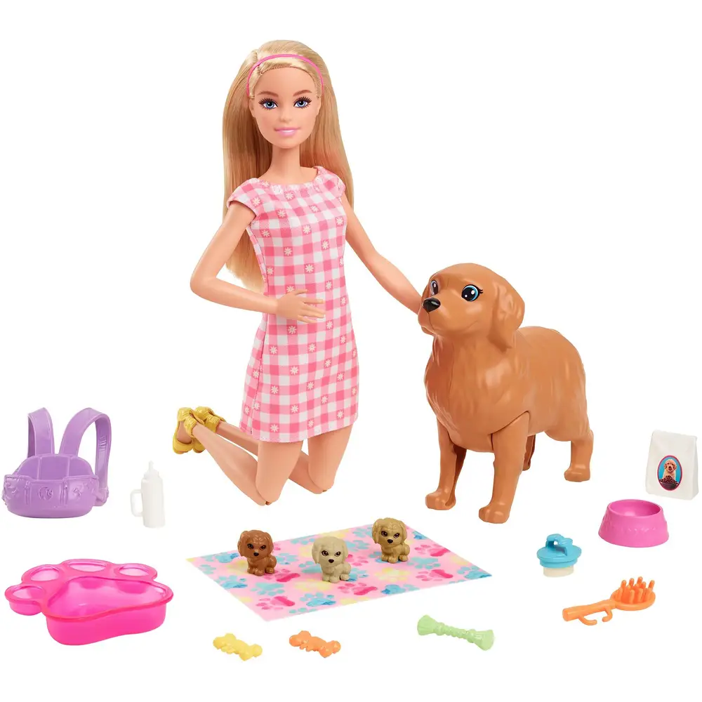 Mattel Barbie pop met hond en puppy's - Speelset met accessoires
