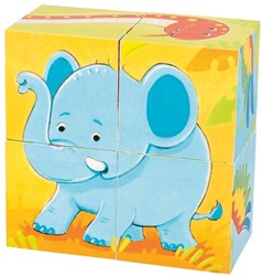 Goki Houten Blokpuzzel Wilde Dieren, 4st.