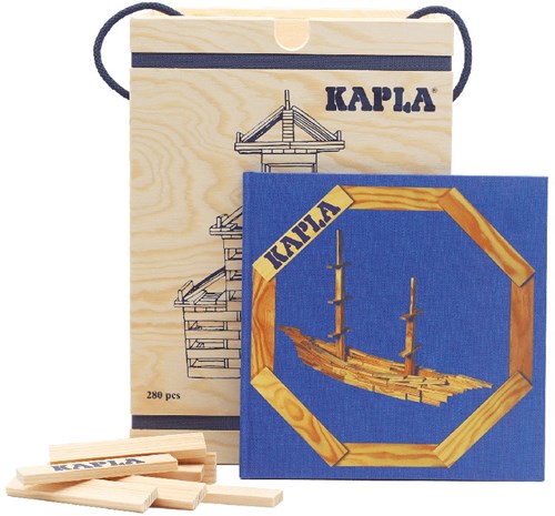 Kapla bouwset - 280 plankjes en blauw voorbeeldboek - duurzaam constructiespeelgoed-3