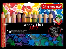 Stabilo kleurpotlood woody 3-in-1 ARTY etui 10 kleuren met puntenslijper